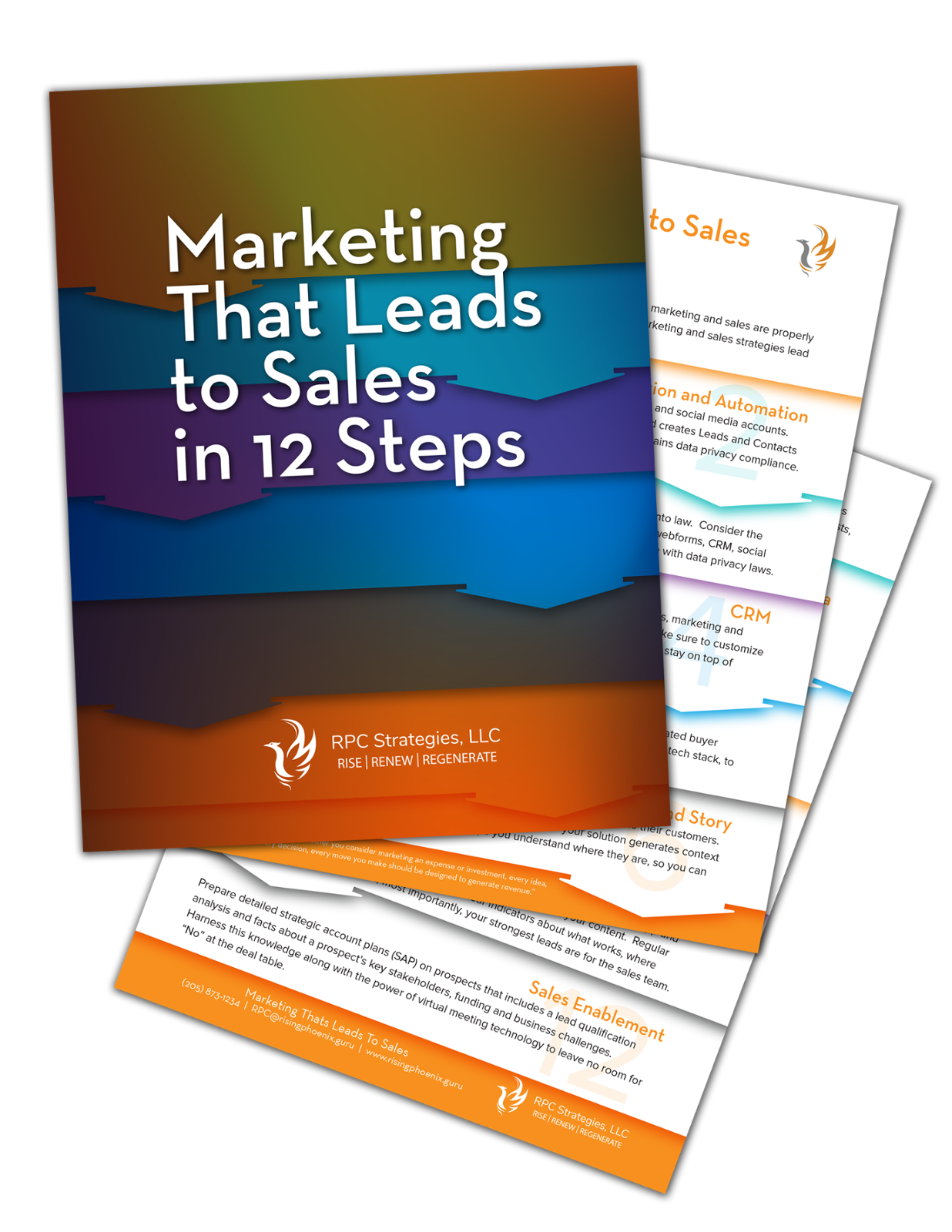 Brochure describing marketing and sales strategy in 12 steps